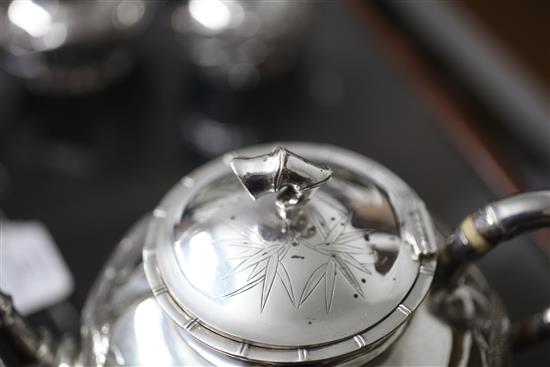 A Chinese four piece silver tea set,